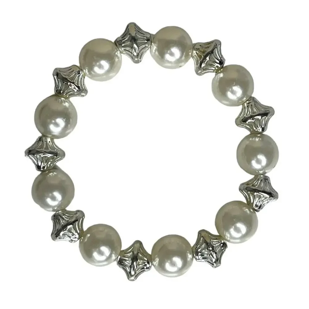 Silver Tone Faux Pearl, Rhinestone and Crystal Bead Bracelets Fashion Jewelry